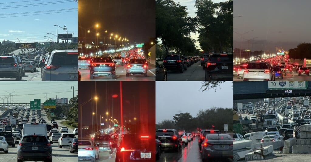Heavy traffic in Miami illustrating daily commuting challenges in the city